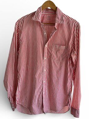J.Crew Red & White Stripe Lightweight Button Down Shirt Size Medium